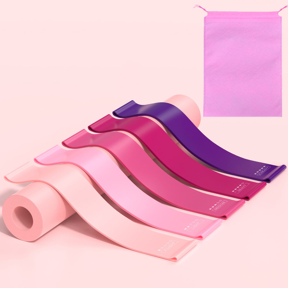 Pink Resistance Bands Set - 5 Pieces