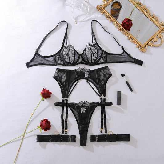 Women Lace Bodysuit Sheer Embroidery Backless Underwear