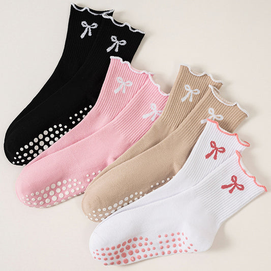 Embroidered Bow Yoga Socks