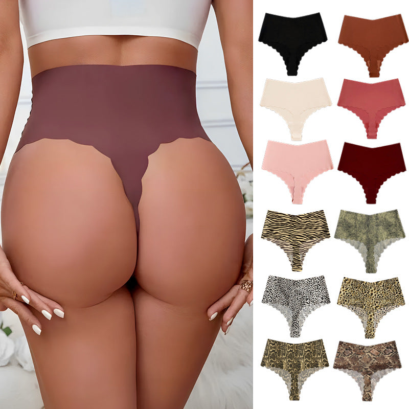 Womens Ice Silk High Waist Thong Tummy Control Underwear