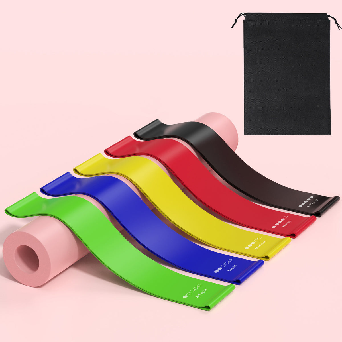 Pink Resistance Bands Set - 5 Pieces