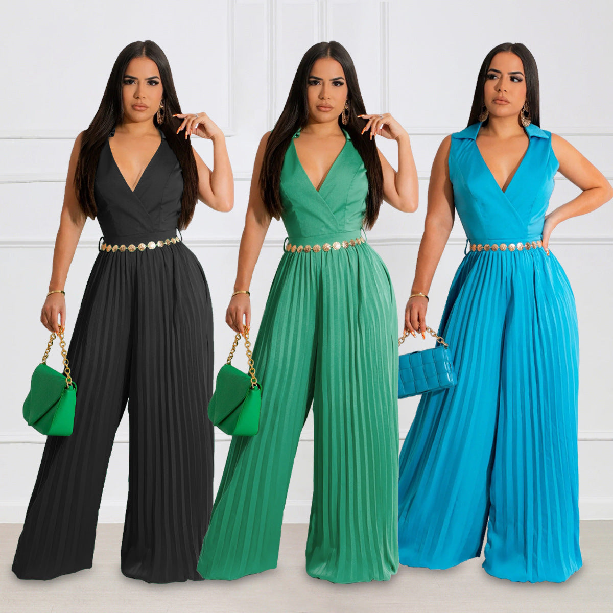 Sleeveless V-Neck Wide-Leg Jumpsuit