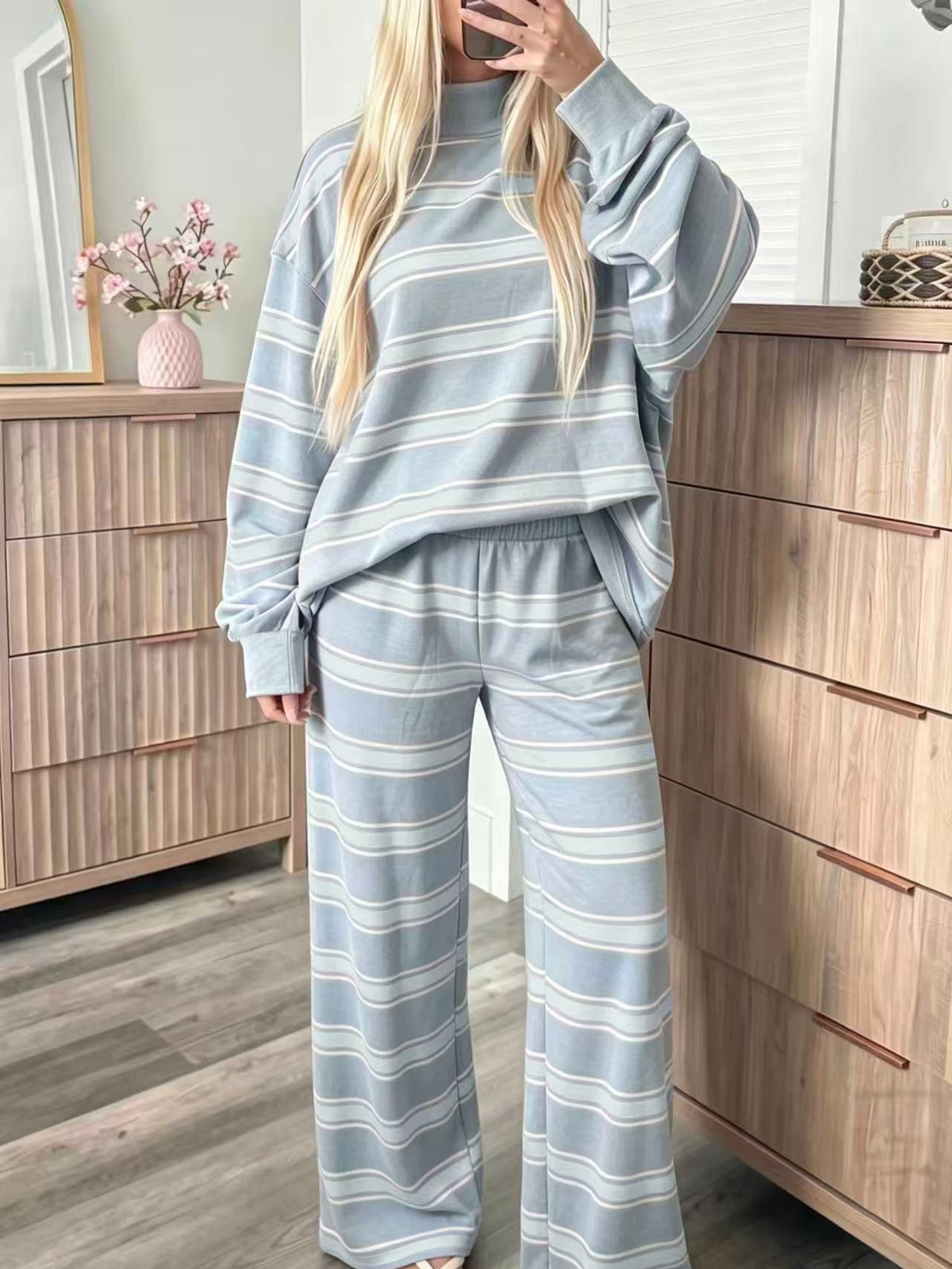 Women's Striped Tracksuit Two-Piece Set Long Sleeve Casual Pants Suit