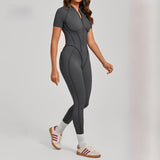 Stand-Up Collar Half-Zip Short-Sleeve Jumpsuit
