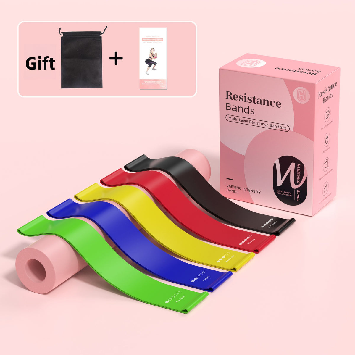 Pink Resistance Bands Set - 5 Pieces
