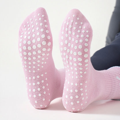 Women's Mid-Calf Yoga Socks with Anti-Slip Grip and Bow Design