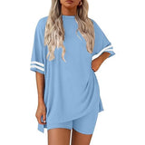 Women's Knitted Short Sleeve T-Shirt and Shorts