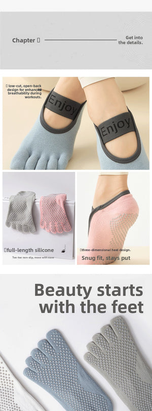 YOGALUZ Backless Yoga Socks – Open-Toe Five-Finger Non-Slip Grip Socks