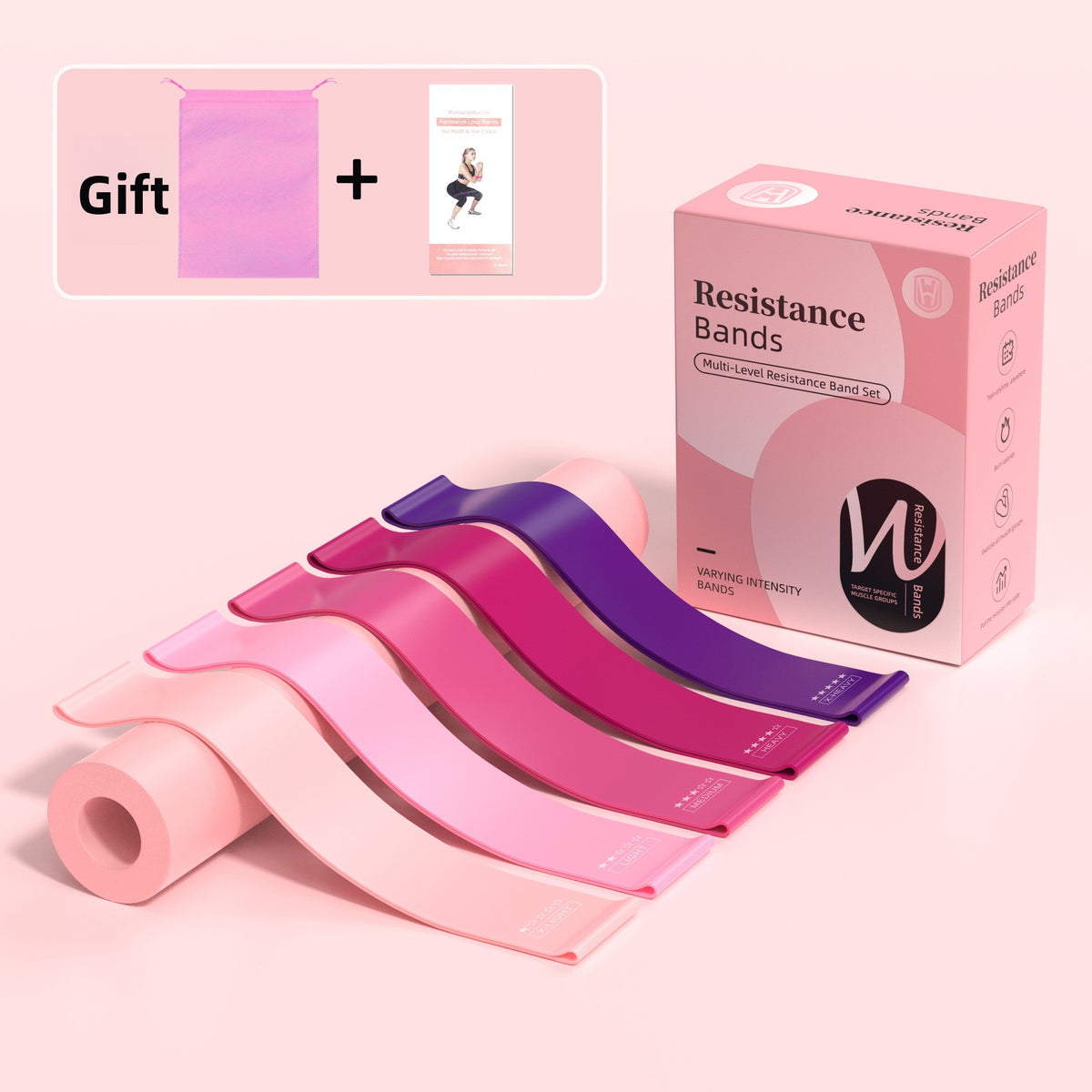 Pink Resistance Bands Set - 5 Pieces