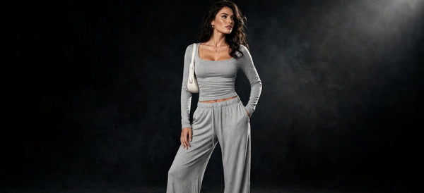 Casual Trousers Set Square Collar Long Sleeve Short Top Women Home Wear