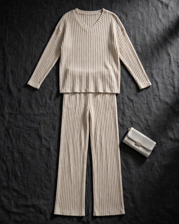 Home Casual Straight Pants Elegant Loose V-neck Pit Two-piece Set