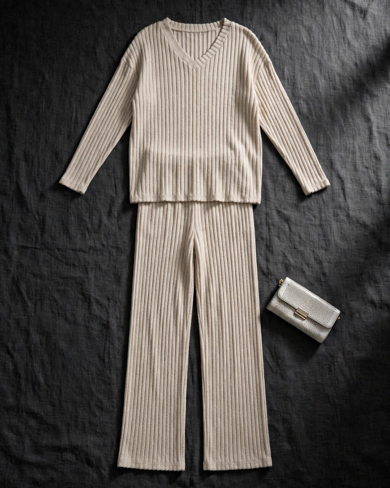 Home Casual Straight Pants Elegant Loose V-neck Pit Two-piece Set